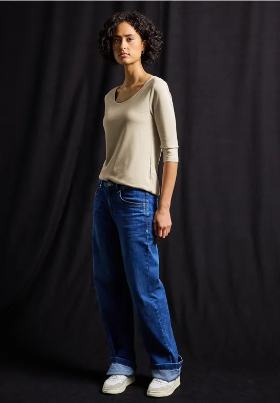 Basic Shirt met 3/4 mouwen cotton beige