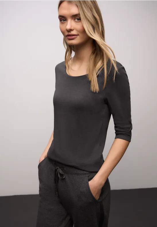 Basic Shirt met 3/4 mouwen darkest brown