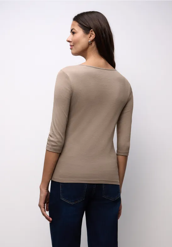 Basic T-Shirt mit 3/4 Arm light terra mocha