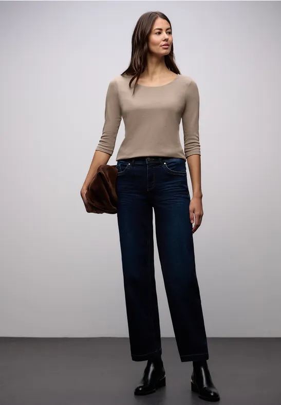 Basic T-Shirt mit 3/4 Arm light terra mocha