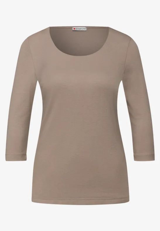 Basic T-Shirt mit 3/4 Arm light terra mocha
