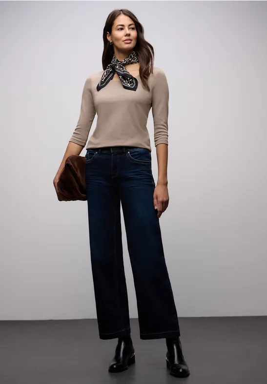 Basic T-Shirt mit 3/4 Arm light terra mocha