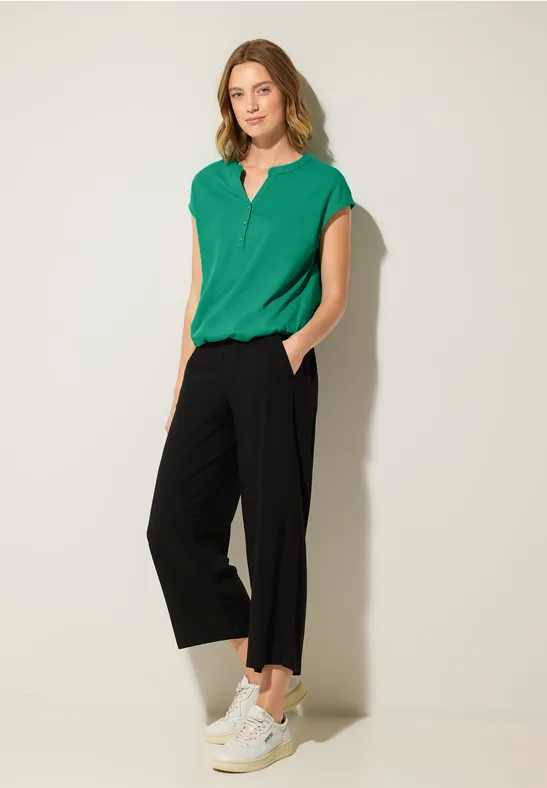 T-Shirt mit Knopfleiste dark cameo green