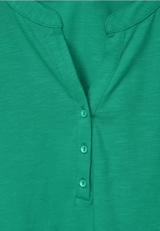 T-Shirt mit Knopfleiste dark cameo green