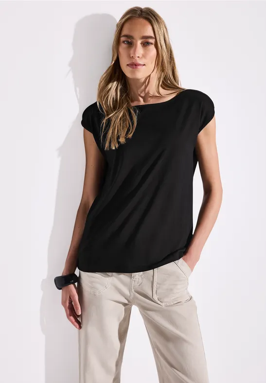 Shirt mit U-Boot-Ausschnitt Black