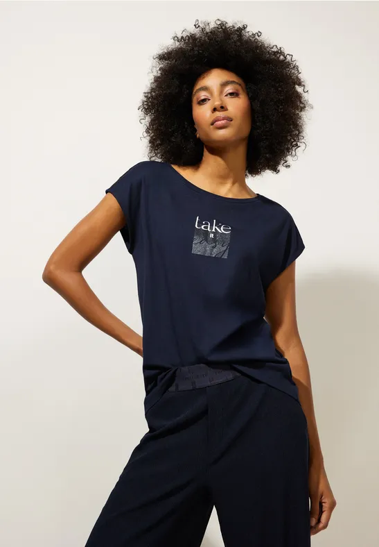 Basicshirt mit Wordingprint deep blue