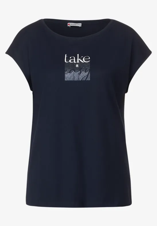 Basicshirt mit Wordingprint deep blue