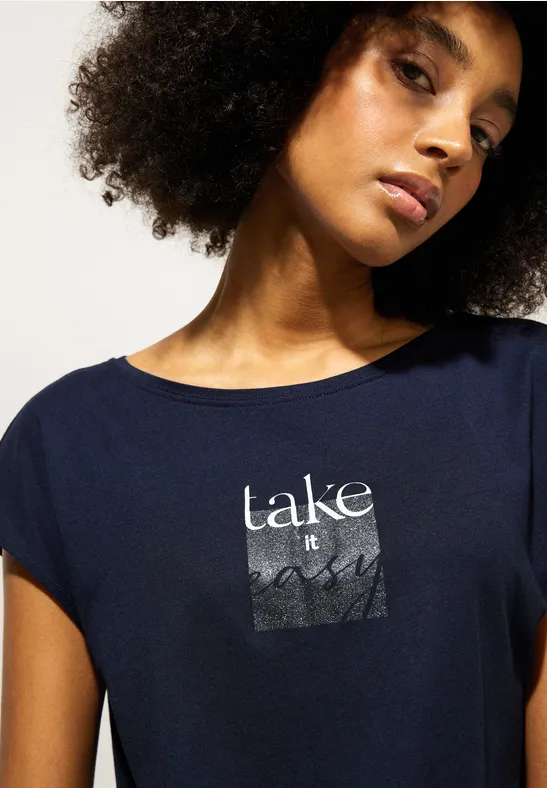 Basicshirt mit Wordingprint deep blue