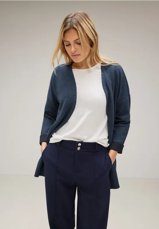 Doubleface Long Cardigan deep blue melange