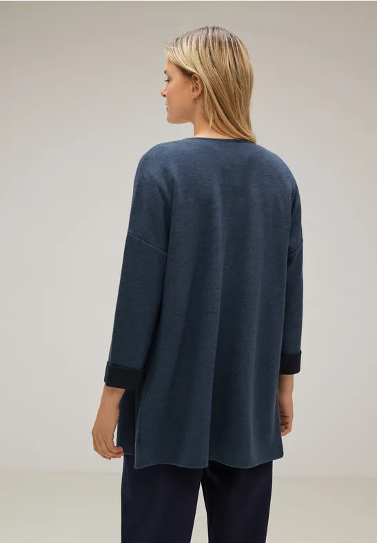 Doubleface Long Cardigan deep blue melange
