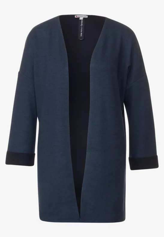 Doubleface Long Cardigan deep blue melange