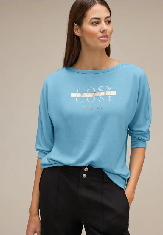 Shirt mit Schimmer Wording light aquamarine blue mel.
