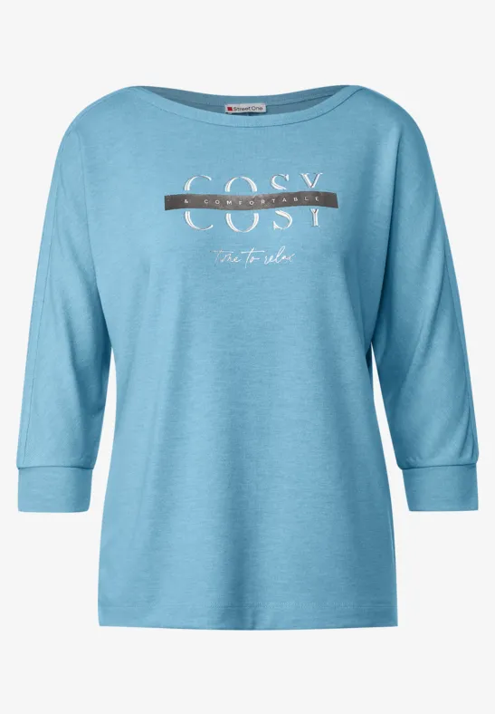 Shirt mit Schimmer Wording light aquamarine blue mel.