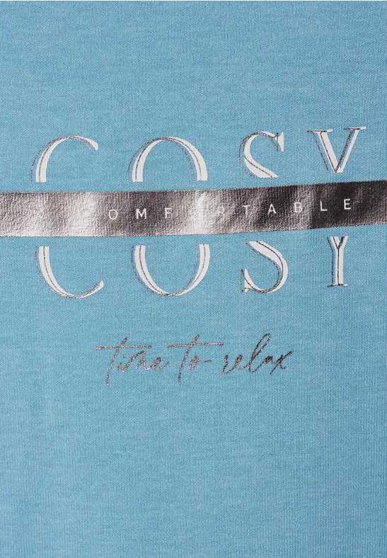 Shirt mit Schimmer Wording light aquamarine blue mel.