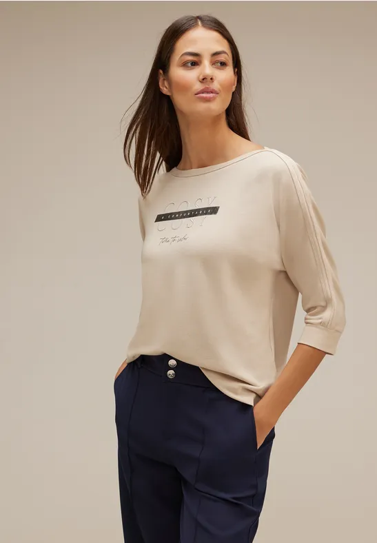 Shirt mit Schimmer Wording spring sand melange