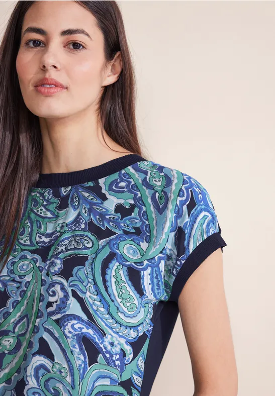 Materialmix T-Shirt intense aqua