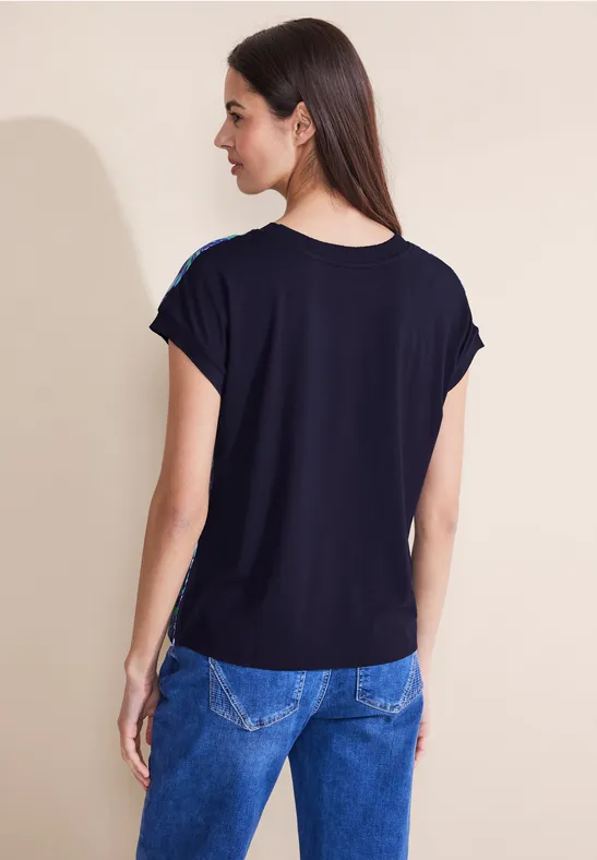 Materialmix T-Shirt intense aqua