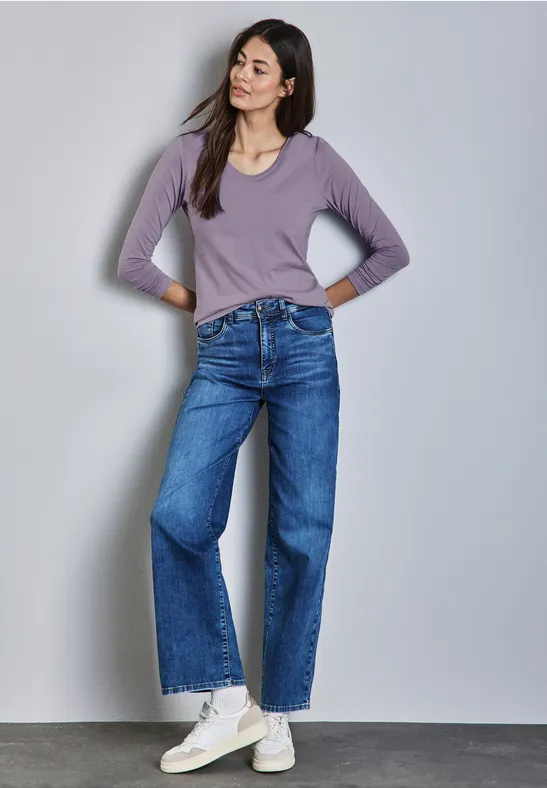 Shirt mit gerundetem V-Neck wisteria purple