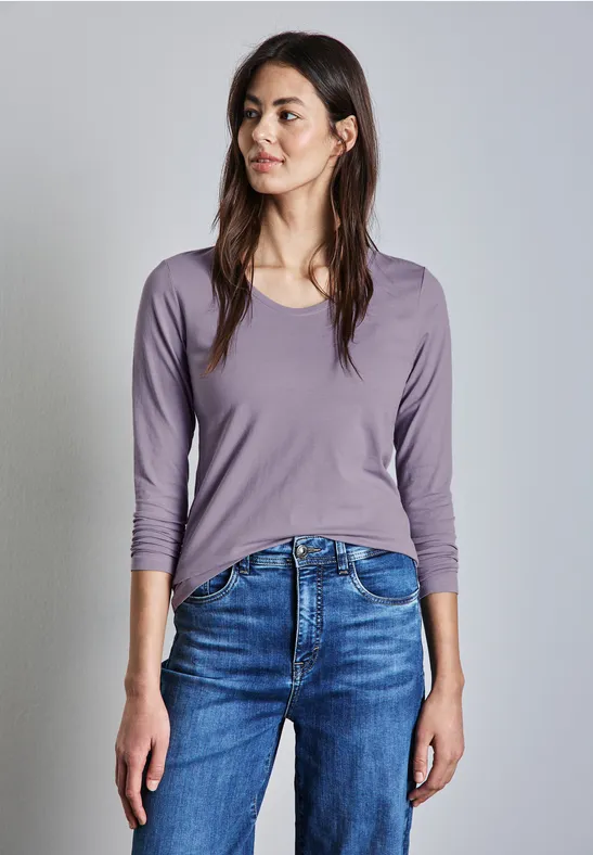 Shirt mit gerundetem V-Neck wisteria purple