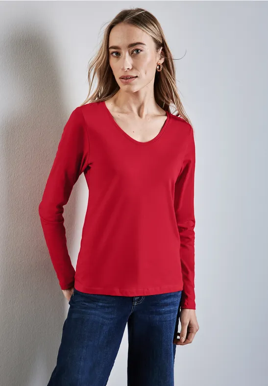 Shirt mit gerundetem V-Neck glory red
