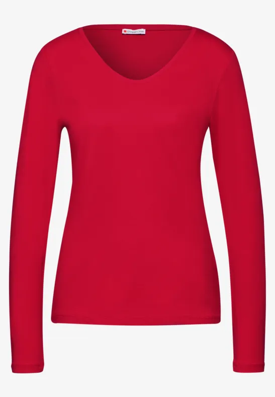 Shirt mit gerundetem V-Neck glory red