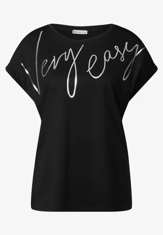 T-Shirt mit Folien-Wording Black