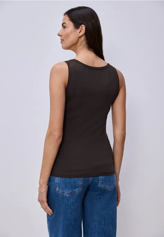 Top basique à col rond en couleur unie espresso brown
