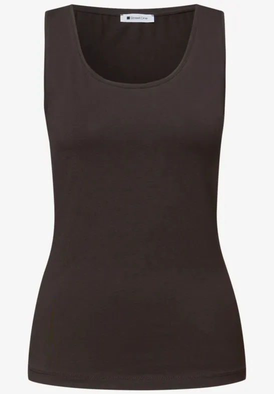 Top basique à col rond en couleur unie espresso brown