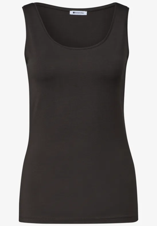Schlichtes schwarzes Tanktop mit rundem Ausschnitt