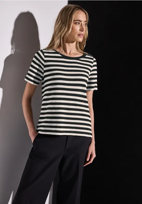 T-shirt à rayures tricotées Black