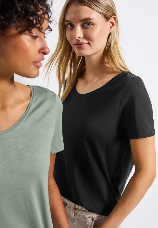 Lot de 2 t-shirts col V black/dusty milky green