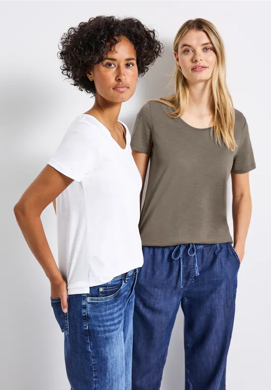 Lot de 2 t-shirts col V white/dark tumbled beige