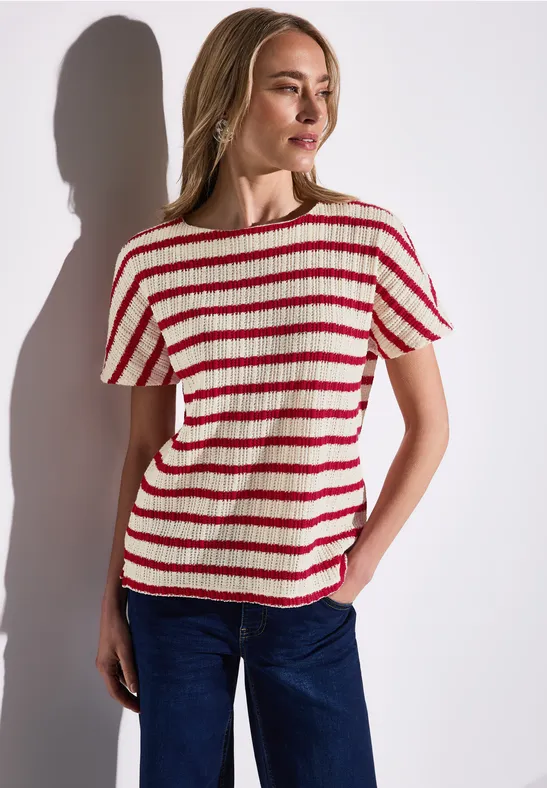 Gestreiftes Strukturshirt glory red