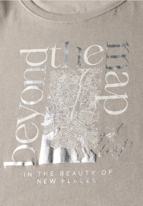 Shirt met foliedruk clay taupe