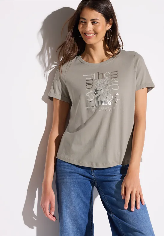 Shirt met foliedruk clay taupe