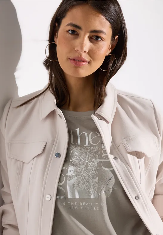 Shirt met foliedruk clay taupe