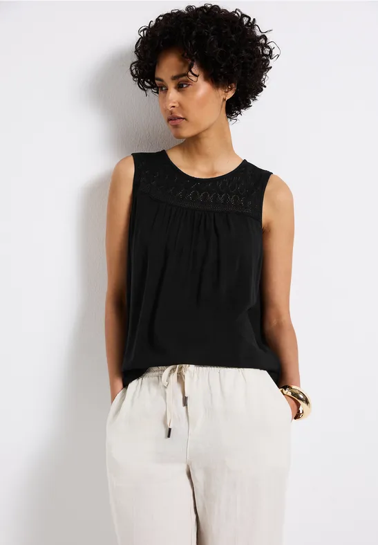 Top avec détails ajourés Black