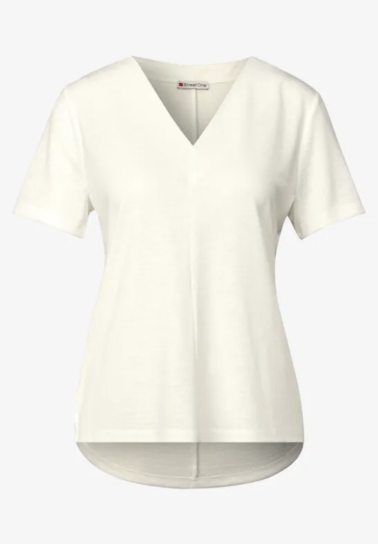 V-Neck Shirt in Leinen-Optik off white