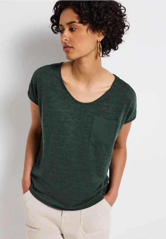 Shirt met linnen look mid green