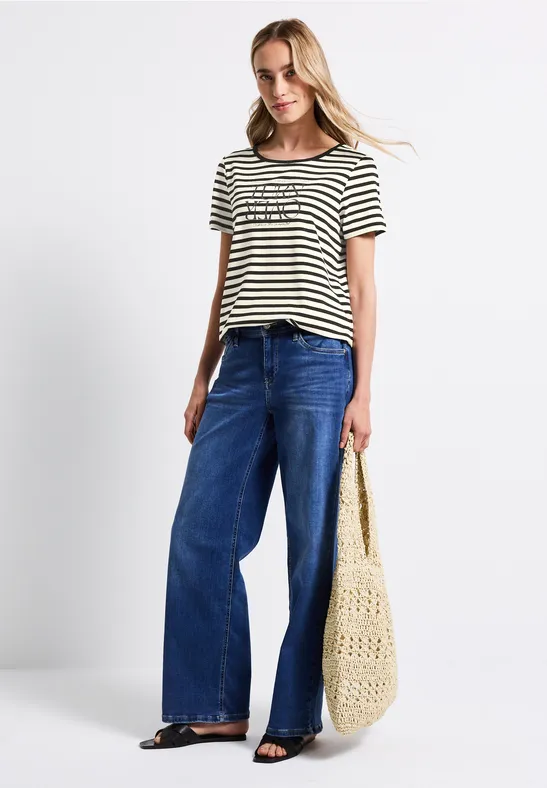 T-shirt à rayures avec imprimé Black