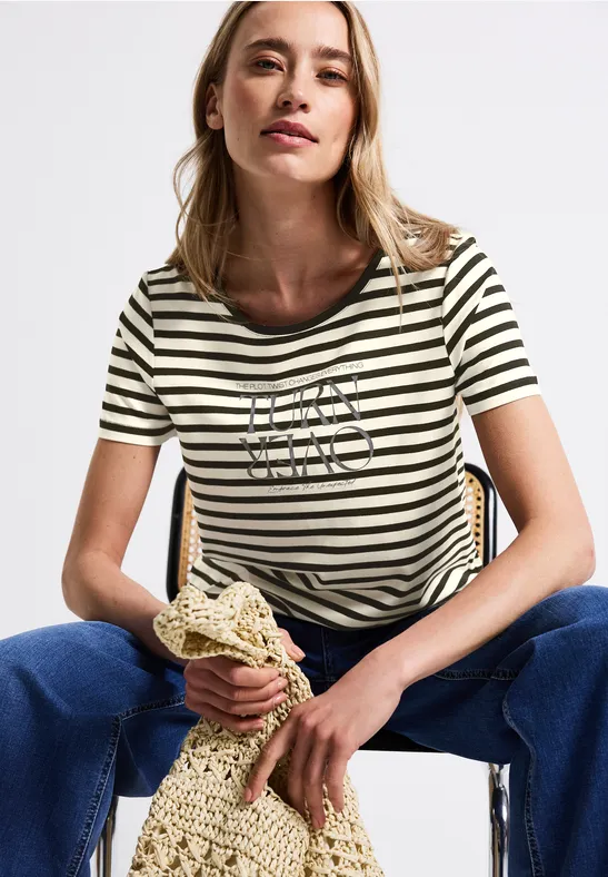 T-shirt à rayures avec imprimé Black