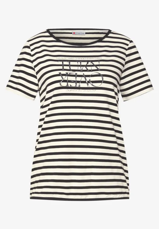 T-shirt à rayures avec imprimé Black