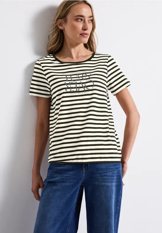 T-shirt à rayures avec imprimé Black