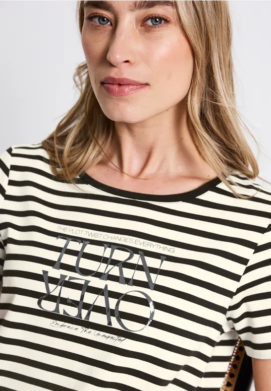 T-shirt à rayures avec imprimé Black