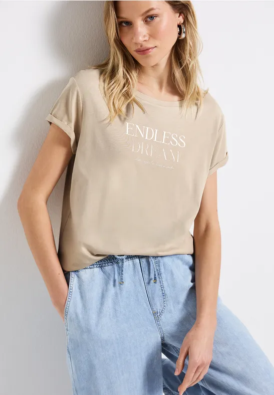 Shirt met tekst coastal beige