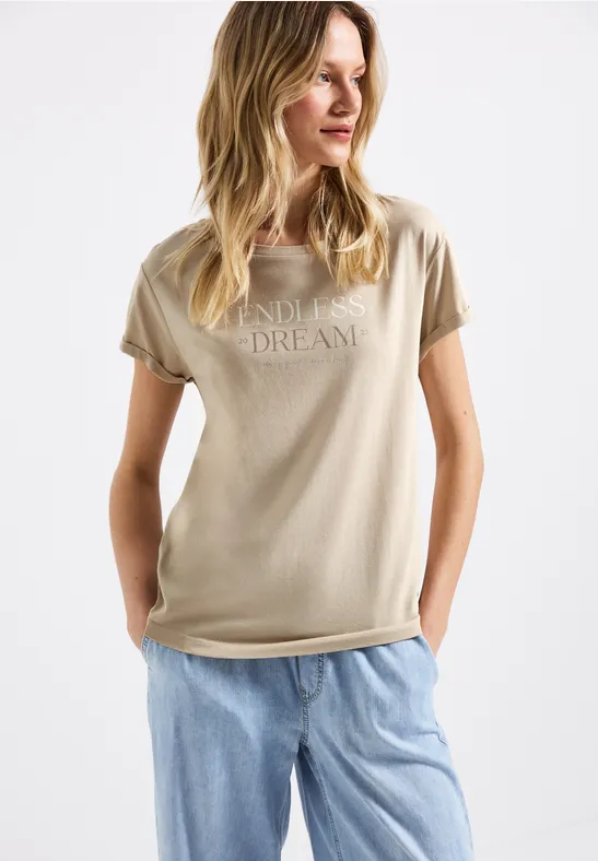 Shirt met tekst coastal beige