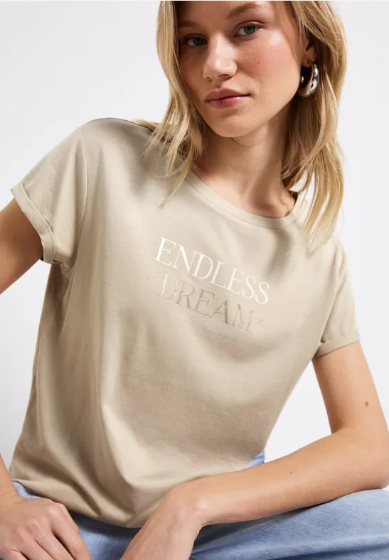 Shirt met tekst coastal beige