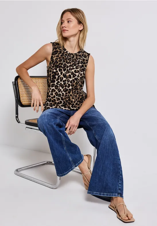 Jersey top met leopatroon Black