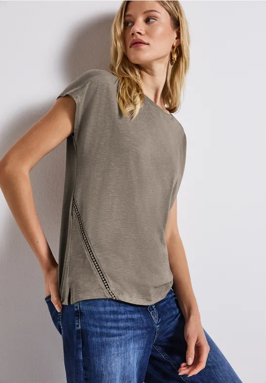 Shirt met gehaakte details dark tumbled beige