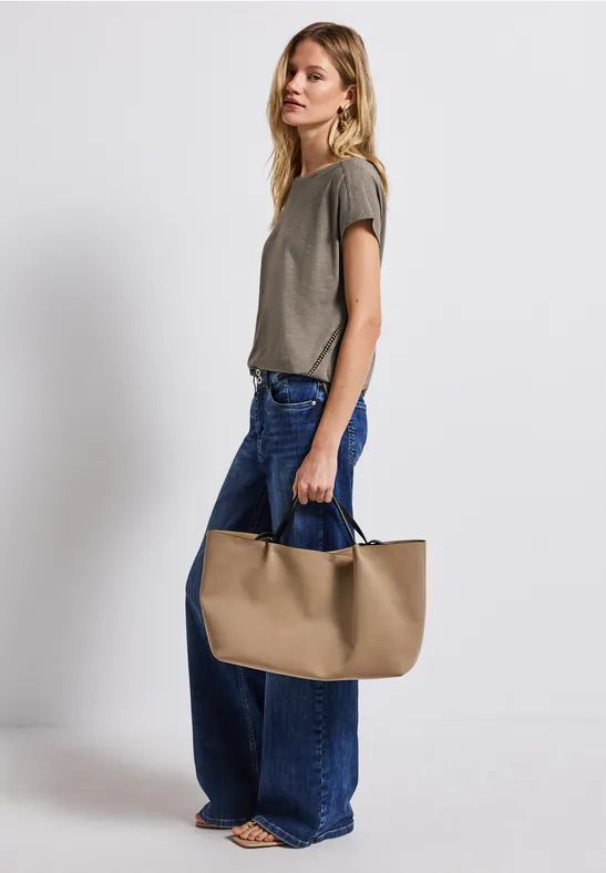 Shirt met gehaakte details dark tumbled beige